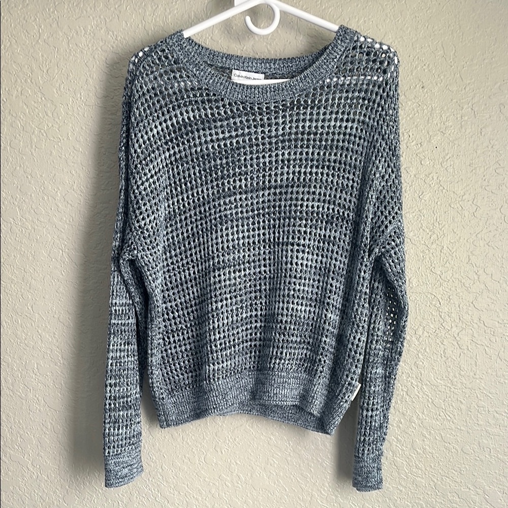Calvin Klein NWOT Denim Blue Open Knit Sweater Size L